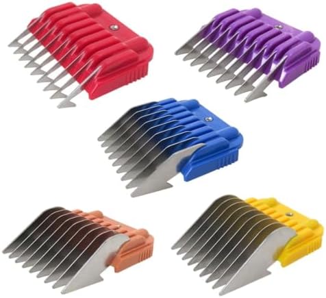 Animal Stainless Steel 5 Color Guide Comb Set for 10#/15#/30#Detachable Blade,for Andis, for Oster A5, for Wahl KM Series Guards Clipper(Cutting Length 3mm-16mm)
