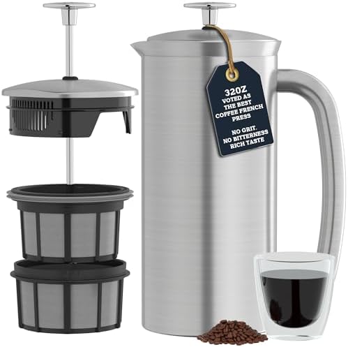 ESPRO P7 French Press Coffee Maker - Double-Walled Stainless Steel Insulated with Micro-Filter, 32 Ounces, Brushed Stainless Steel