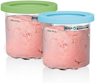 Ninja CREAMi Pints 2 Pack, Compatible with NC299AMZ & NC300s Series CREAMi Ice Cream Makers, Genuine Ninja Pint, BPA-Free & Dishwasher Safe, Color Lids, 1 Pint Each, Clear/Lime/Aqua, XSKPLID2CD