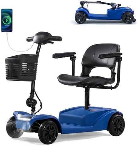 15-25 Miles Long Range Mobility Scooter, Wheelchair Device, Powered Mobility Scooters for Seniors, Adults, Compact Duty Mobile for Travel with LED Headlight and Detachable Basket (Blue)