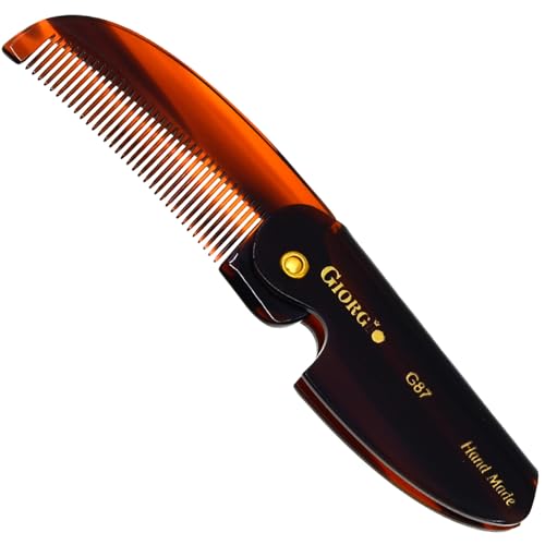 Giorgio G87 Mustache and Beard Comb for Men - Handmade, Saw-cut, Hand Polished Pocket Styling Comb for Everyday Grooming and All Type of Hair Care (Tortoiseshell)