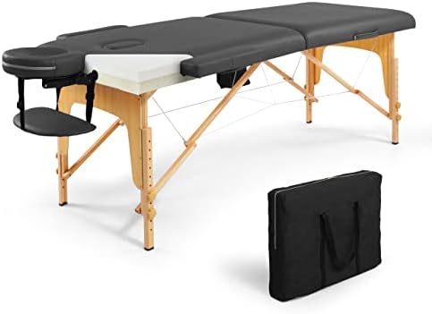 CAPHAUS Premium Memory Foam Massage Table, 84 Inch Foldable & Portable Massage Bed, Height Adjustable Spa Bed, Facial Cradle Salon Bed Wooden Legs & Carry Case, 28 Inch Wide, Black