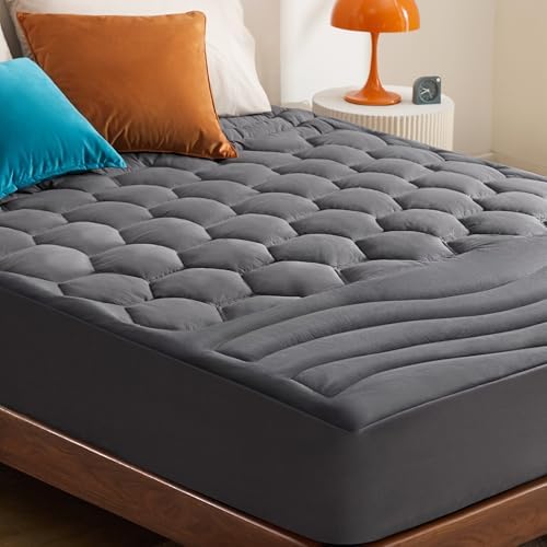 Bedsure Grey Queen Mattress Pad - Quilted Fitted Mattress Topper Protector with 8-21 Inches Deep Pocket, Noiseless Breathable Bed Cover Padded, Machine Washable, Grey, 60x80 Inches