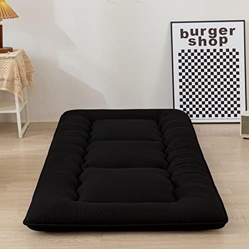 MAXYOYO Cot Mattress Black Floor Bed, 4" Japanese Floor Mattress Futon Mattress Narrow Twin Mattress Single Bed Mattress Floor Mattress for Adults, Foldable Roll Up Camping Cot Mattress