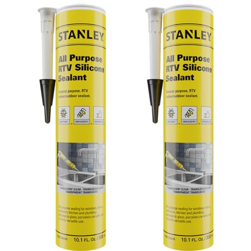 Stanley All Purpose RTV Silicone Sealant - 2x10.1 fl. oz. Translucent, Window and Door Caulk,%100 Silicone Waterproof and Flexible Sealar for Kitchen & Bathroom, Cartridge, 2 Pack
