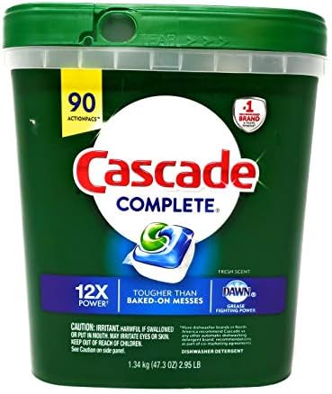 Cascade Complete Dishwasher Detergent, with Dawn Grease Fighting Power, 90 Fresh Scent Action Pacs