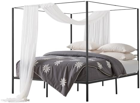 VEVOR Canopy Bed Frame King Size, Metal Canopy Bed with Four Posters Design, Heavy Duty Steel Slats Support, Underbed Storage Space, No Box Spring Needed, Easy Assembly, Black