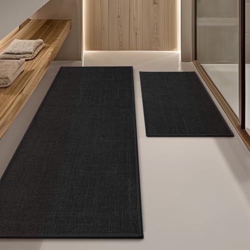 YIHOUSE Black Bathroom Rug Sets 2 Piece, Absorbent Bath Mat for Bathroom Non Slip Washable, Bathroom Mat Quick Dry, Thin Bath Rug Set for Toilet and Floor