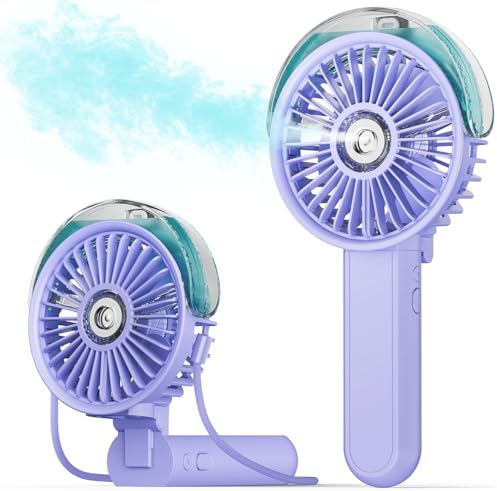 SWEETFULL Portable Misting Fan - 180° Foldable Handheld Personal Fan with Mist Spray, 3 Speeds, 30ml Water Tank, USB Rechargeable for Travel, Outdoors, Makeup, Camping, Home, and Office Use