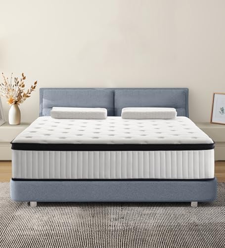Queen Mattress,12 Inch Queen Size Mattresses Memory Foam Hybrid White Mattress in a Box,with Provide Support and Improve Sleep Mattresses,Medium Firm