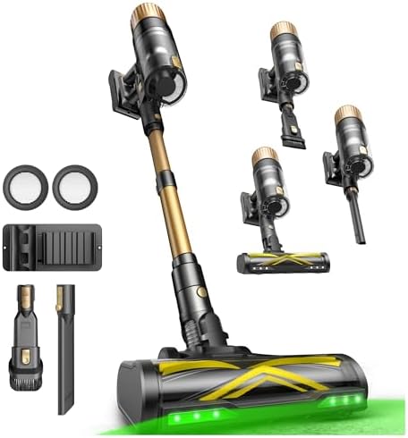 Ultenic Cordless Vacuum Cleaner, 550W 50KPA 65min Runtime, Stick Vacuum with Green Light, Self-Standing & 180° Lay-Flat, Anti-Tangled Brush, Vacuum Cleaners for Home/Hard Floor/Carpet/Pet Hair, U15