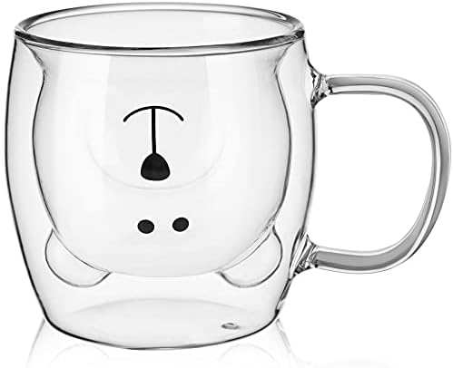 Patelai Cute Bear Tea Cup Double Wall Glass Milk Coffee Bear Mug with Handle Insulated Espresso Christmas Beer Cup Cute Birthday Gift for Women Men Valentine, 250 Ml/ 8. 4 oz(White,1 Piece)