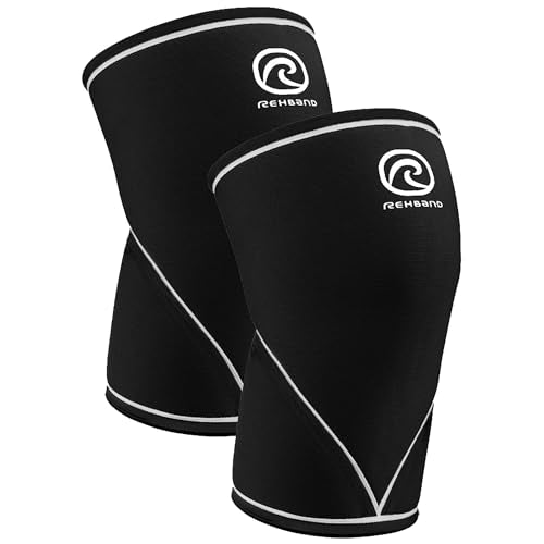 Rehband 7051 Classic 7mm V-Knee-Sleeve for Weightlifting, Competition Grade Powerlifting Knee Sleeve, Compression Sleeve for Crossfit, Squats, Gym, Colour:Black - 1 Pair, Size:Medium
