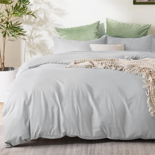 Bedsure Duvet Cover Queen Size - Soft Double Brushed Bedding Set for Kids & Adults, Zipper Closure, 3 Pieces, Includes 1 Duvet Cover (90"x90") & 2 Pillow Shams, NO Comforter, Silver Grey