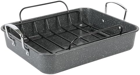 Kenmore Keaton Grey Speckle 16.5" x 12.5" x 3,2" Carbon Steel Roaster W/Rack