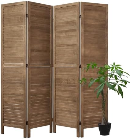 Room Dividers and Folding Privacy Screens, Wood Louvered Separators Divider Wall for Home Office Bedroom - 4 Panels, 67 * 60inch (Brown)