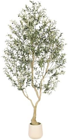 Realead 8ft Faux Olive Tree with Tall Exquisite Planter - Realistic Olive Trees Artificial Indoor with Thick Trunk and Lifelike Fruits - Large Fake Olive Tree for Home Office Decor