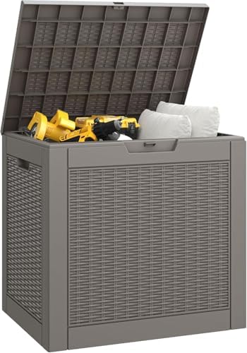 KAMABOKO 31 Gallon Outdoor Storage Box, Resin Deck Boxes Indoor and outdoor, Waterproof Storage Box Lockable Lid for Garden Tools, Package Delivery, Pool Supplies, Patio Cushions, Grey