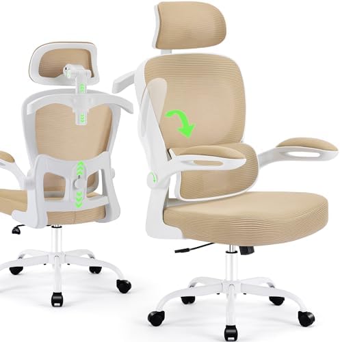 Office Chair Ergonomic Desk Chairs with Adjustable Lumbar Support& Headrest Hanger, High Back Breathable Mesh Chair with Wheels, Rolling Swivel Comfy Task Computer Chair for Home Work Gaming