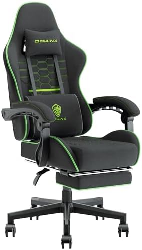 Dowinx Gaming Chair Fabric with Pocket Spring Cushion, Massage Game Chair Cloth with Headrest, Ergonomic Computer Chair with Footrest 290LBS, Black Green