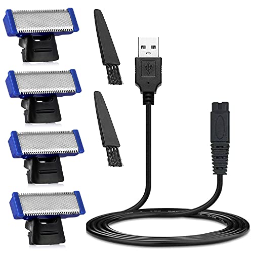 4PCS LinMei Solo Replacement Heads Compatible for 1st Generation Microtouch Solo Mens Shaver with Shaver Charging Cable for Electric Trimmer