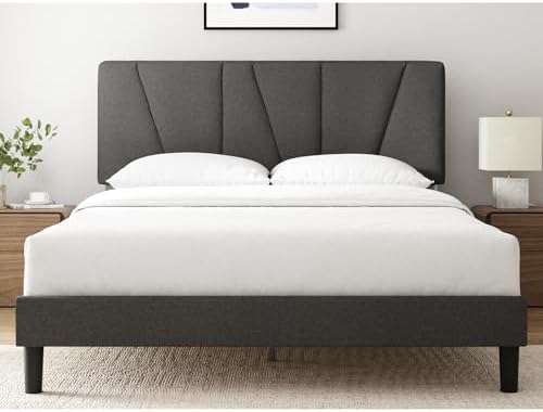 ZINUS Full Maya Upholstered Bed Frame with Asymmetric Headboard, Durable Wooden Slats, Sturdy Framework, Noise Free Sleep, No Box Spring Needed, Easy Assembly, Eco Friendly Packaging, Dark Grey