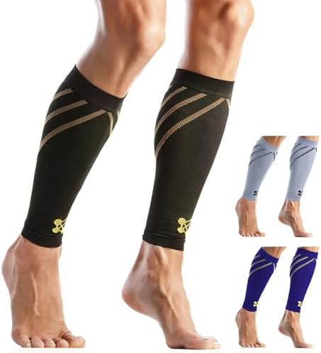 Calf Compression Sleeve for Men & Women –Leg Compression Sleeve for Shin Splint Relief, Leg Cramps, Varicose Vein Compression Leg Sleeve, Calf Sleeves for Runners -Copper Infused Nylon 20-30mmHg Large