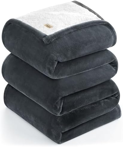 UGG Ariana King/California King Blanket Fleece Fluffy Reversible Soft Fuzzy Bedding Cozy Plush Oversized Blanket Machine Washable Bedroom Decor for Big Couch or Bed, 110-inch x 90-inch, Charcoal Grey