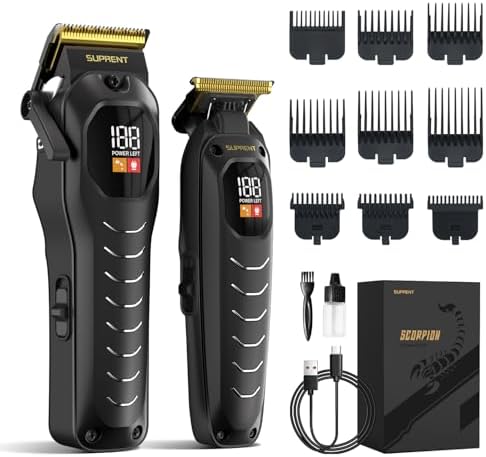 Professional Cordless Hair Clippers for Men- Hair Cutting Kit for Barbers & Family, Wireless Beard Hair Trimmers Set with LED Display, Rechargeable Hair Cutting Machine for Family (Black)