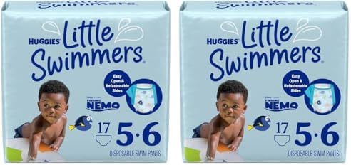 Swim Diapers Size 5-6 (32+ lbs), Huggies Little Swimmers Disposable Swimming Diapers, 17 Ct (Pack of 2)
