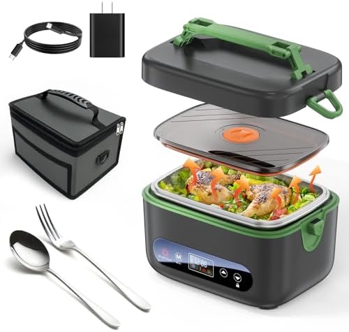 Cordless Electric Lunch Box for AdultsοΌ20000mAh Rechargeable Heated Lunch Box with Self Heating & 1.2L Portable Food Warmer for Work Travel Car