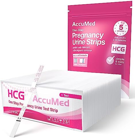 AccuMed Pregnancy (HCG) Test Strips Kit, Clear and Accurate Results, 99% Accurate, 50 Count