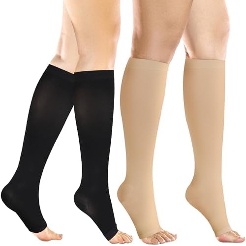 +MD 2 Pairs Medical Compression Socks for Women & Men 20-30 mmHg, knee High Open Toe Stocking for Edema, Varicose Veins