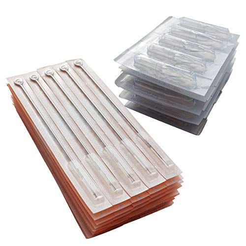 50pcs Disposable & Sterilized Tattoo Needles 9 Round Liner (9RL) and 50pcs Professional Sterile Plastic Disposable Clear Tattoo Tips Round 9RC (1209RL)