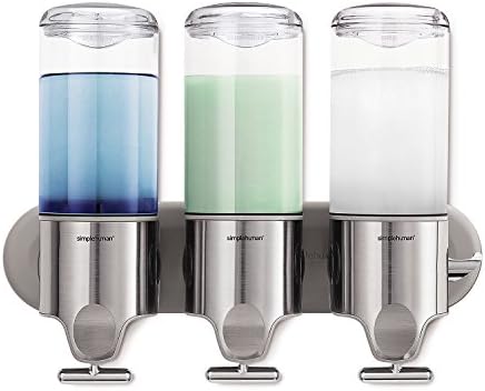 simplehuman Triple Wall Mount Shower Pump, 3 x 15 fl. oz. Shampoo and Soap Dispensers, Stainless Steel