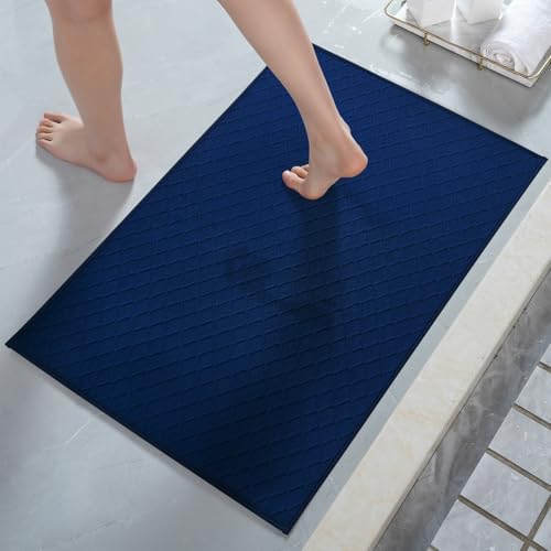 AMOAMI Ultra Thin Bathroom Rugs, Rubber Backed Bath Mats for Bathroom Non Slip, Absorbent Bathroom Mat for Floor, Shower, Sink(16"x24", Blue) Visit The Store