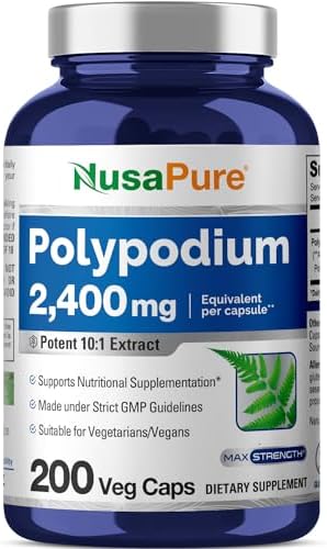 NusaPure Polypodium Leucotomos Extract 2400mg 200 Veggie Capsules (Vegetarian, Non-GMO, Vegan)