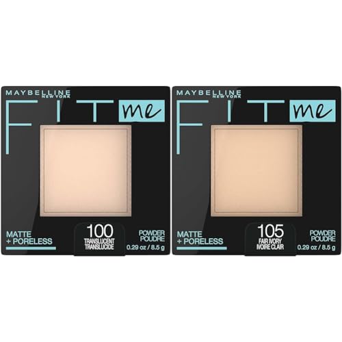 Maybelline Fit Me Matte + Poreless Pressed Face Powder Makeup & Setting Powder, Translucent & Fair Ivory, 1 Count Each