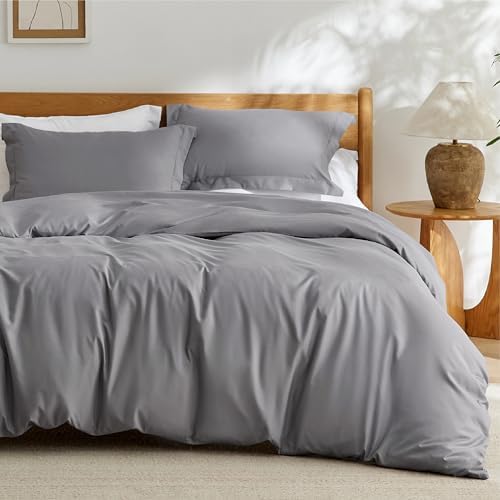 Bedsure Duvet Cover King Size - Soft Double Brushed Bedding Set for Kids & Adults, Zipper Closure, 3 Pieces, Includes 1 Duvet Cover (104"x90") & 2 Pillow Shams, NO Comforter, Grey