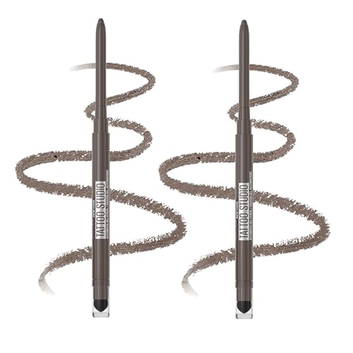 MAYBELLINE Tattoo Studio Automatic Gel Pencil Waterproof Eyeliner, Blendable, Smudge Resistant, Matte Eyeliner For Up To 36HR Wear, Midnight Mocha (Smokey Gray), Pack of 2 (Packaging May Vary)