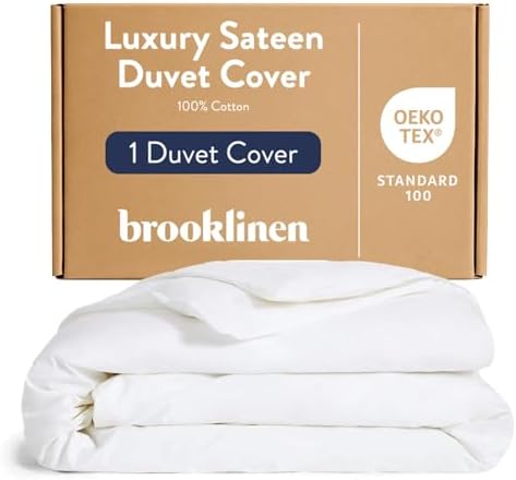 Brooklinen Luxury Sateen Duvet Cover - 100% Cotton, King/California King Size in White with Extra-Long Corner Ties and Button Closure - Best King/Cali King Duvet Covers