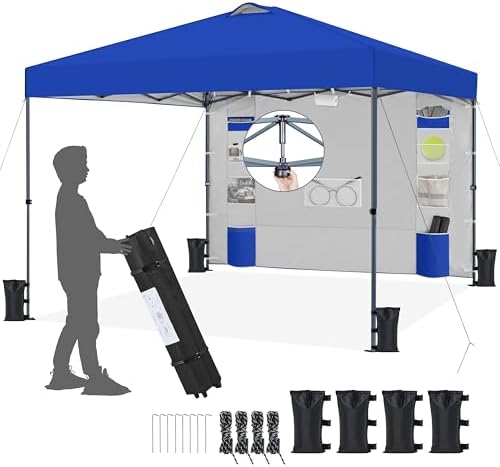 Yaheetech 10x10 Pop-up Canopy Tent w/Removable Pockets Sidewall for Extra Storage, Outdoor Sun Shelter Waterproof & Durable w/Wheeled Bag, Sandbags & Guylines for Beach Camping Party (Blue)