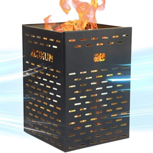 Aoxun 63 Gallon Ultra Thick Burn Barrel for Yard Waste - Heavy Duty Outdoor Incinerator Drum with Burn Cage for Paper, Leaves, Trash & Wood (30 Inch)