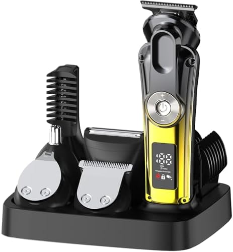 6-in-1 Hair Clipper Beard Trimmer for Men, All-in-One Men's Grooming Kit for Nose,Ear,Body,Mustache, Cordless Electric Shaver Razor with IPX6 Waterproof,120-Min Runtime,LED Display