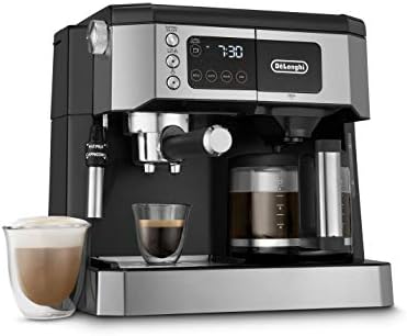 De'Longhi All-in-One Combination Coffee Maker & Espresso Machine + Advanced Adjustable Milk Frother for Cappuccino & Latte + Glass Coffee Pot 10-Cup, COM532M black
