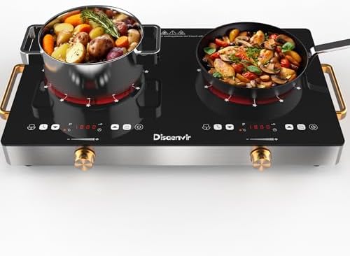 2 Burner Electric Cooktop 110V - 24 Inch Countertop Electric Stove with Handles 2000W, Two Burner Ceramic Burner with LCD Touch Screen and Knob Control, Timer, Safety Lock, 120V Plug in