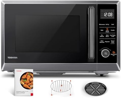 TOSHIBA Air Fryer Combo 8-in-1 Countertop Microwave Oven, Convection, Broil, Odor removal, Mute Function, 12.4" Position Memory Turntable with 1.0 Cu.ft, Black stainless steel, ML2-EC10SA(BS)
