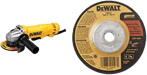 DEWALT Angle Grinder Tool, Paddle Switch, 4-1/2-Inch, 11-Amp with Grinding Wheel, General Purpose for Metal, 4-1/2-Inch x 1/4-Inch x 5/8-Inch (DWE402 & DW4523)