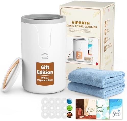 20L Luxury Towel Warmer Gift-Ready Box, Dual Heat, 30/60/90 Min Presets, Stainless Steel Interior, Tip-Over Auto Shut-Off, Includes 12 Fragrance Discs, Perfect Spa Gift for Home & Bathroom