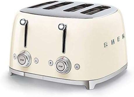 Smeg 50's Style Retro Aesthetic 4 Slice Toaster 6 Presets Extra Wide Slots Cream TSF03CRUS